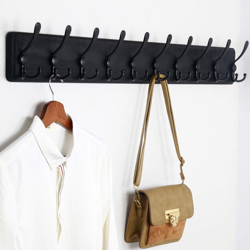 WEBI Coat Rack Wall Mount,38 9/16" Long,10 Tri Hooks for Hanging Coats,16" Hole to Hole,Wood Coat Hooks Wall Mounted,Wall Coat Hanger for Clothes,Jacket,Hats,Rustic Black,2 Packs - Image 3